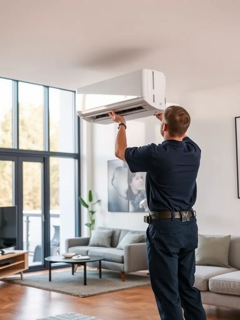 A modern, energy-efficient AC unit being installed in a home, highlighting the benefits of upgrading to a new system.
